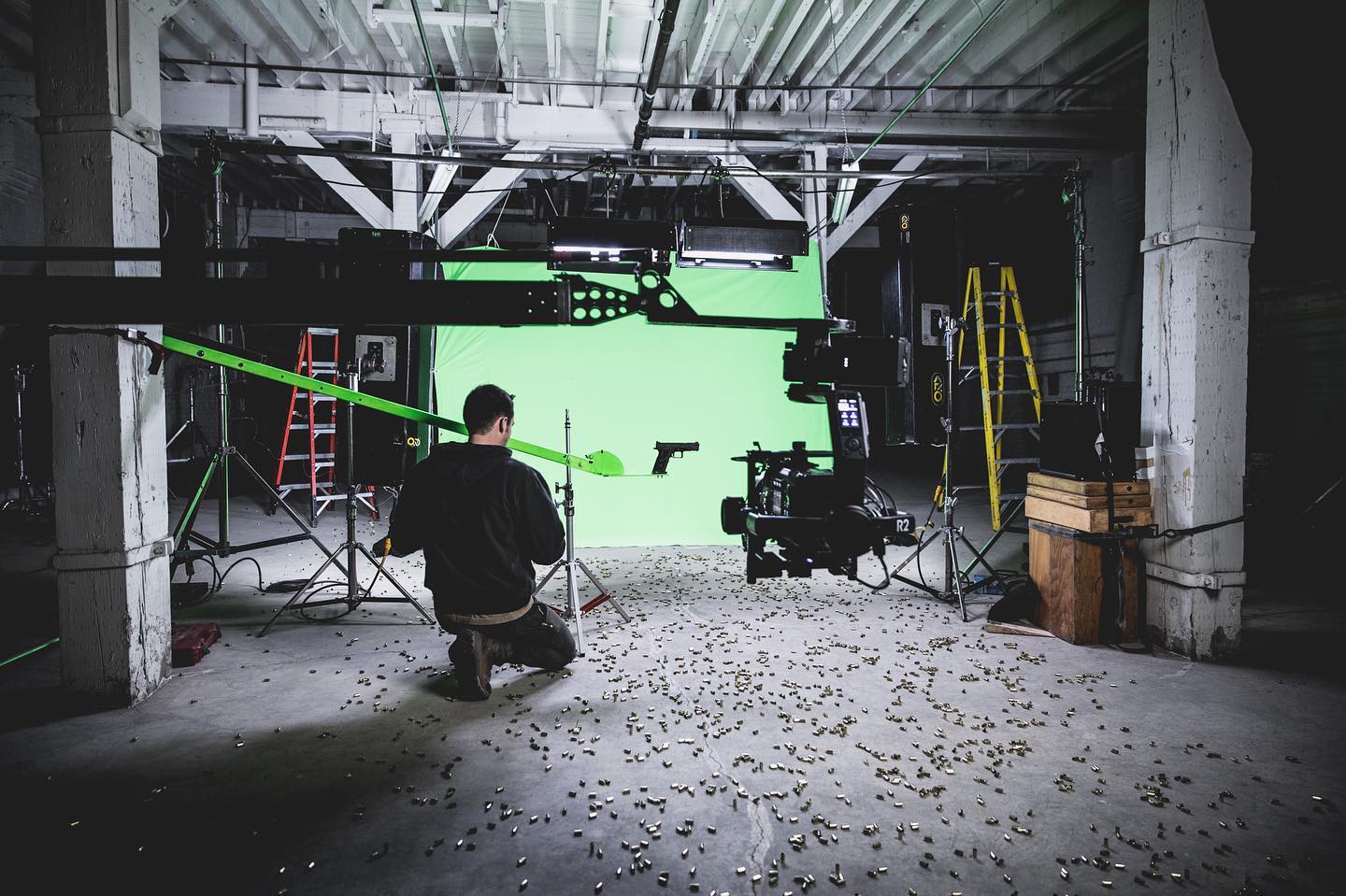Green screen setup on set