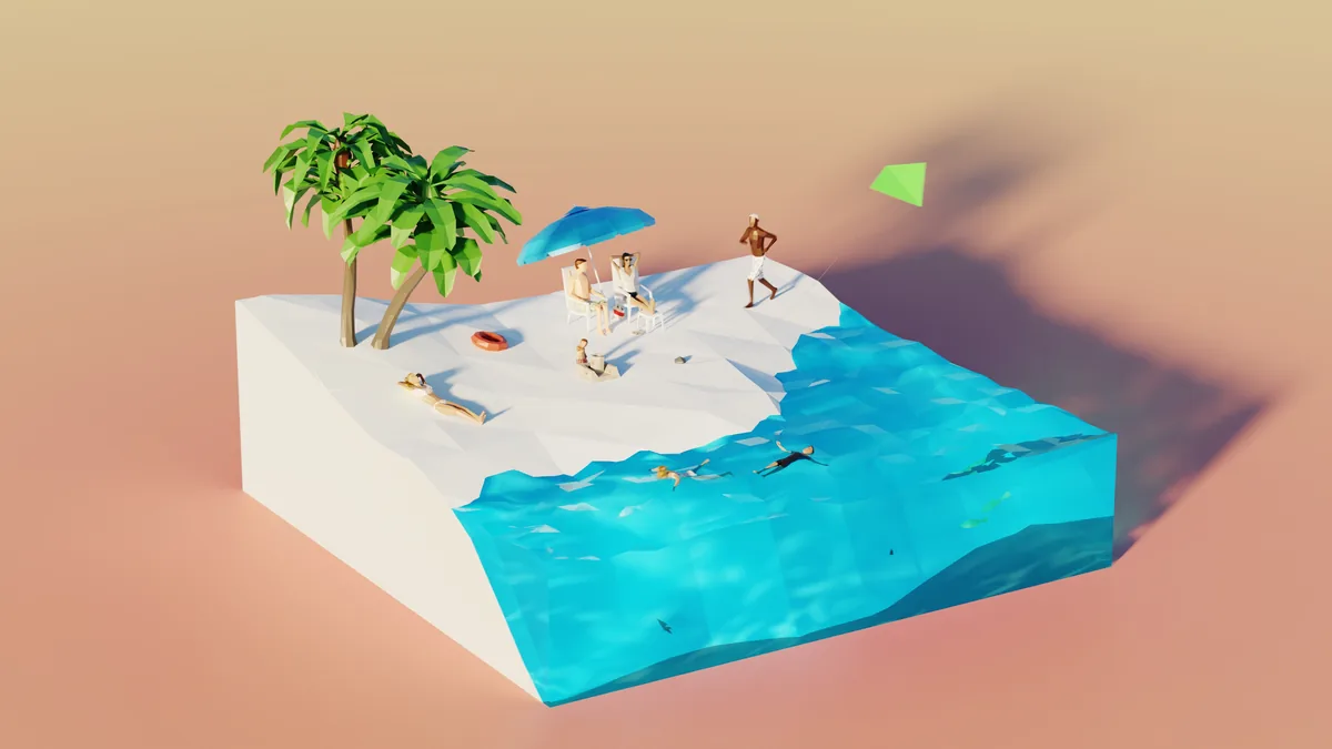 Rain, beach diorama